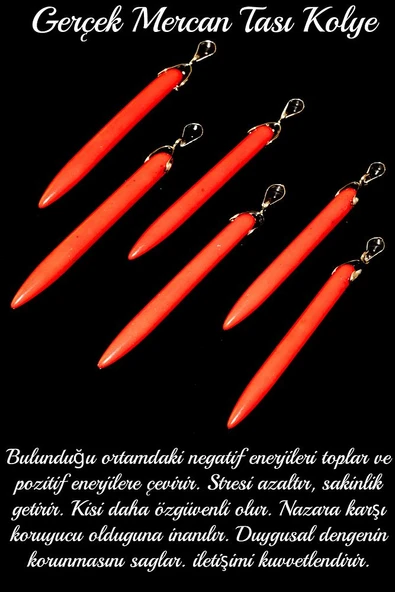 Sertifikalı Diş Kırmızı Mercan Taşı Kolye - Boyasız - Resim 3