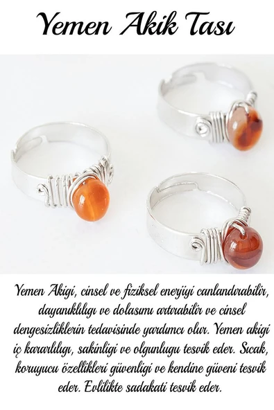 Sertifikalı Kalın Tımbıl Gümüş Model Yemen Akik Taşı Yüzük - Ayarlamalı - Resim 2