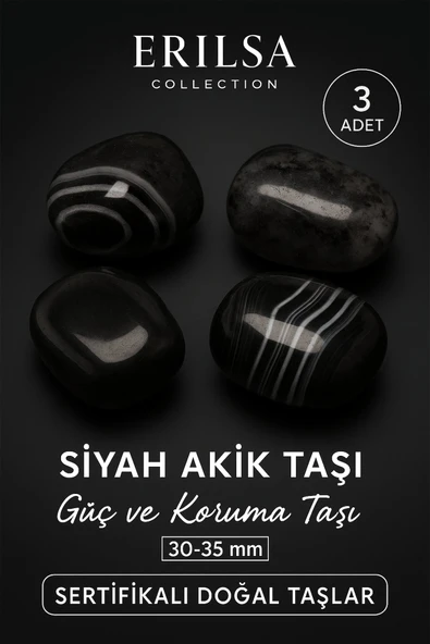 Sertifikalı Siyah Akik Taşı Kütle – Güç ve Koruma Taşı (3 Adet) 30-35 mm ürün görseli 1