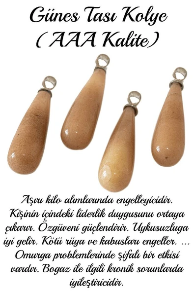 Sertifikalı Damla Model Güneş Taşı Kolye - Resim 2