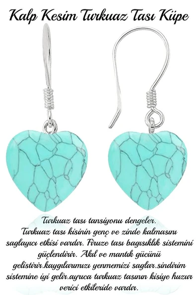 Sertifikalı Kalp Turkuaz Kolye Ve Küpe Seti - Resim 2