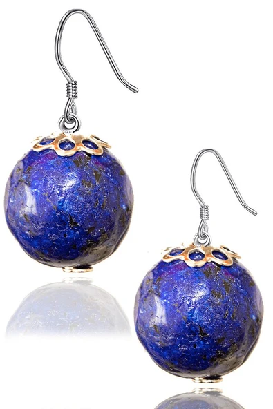 Sertifikalı Lapis Lazuli Taşı Doğal Taş Küpe - Afganistan - Resim 2