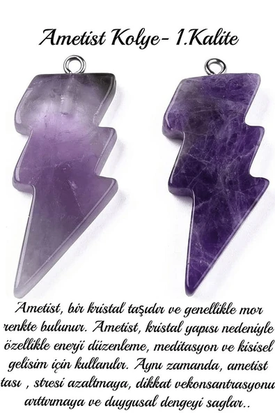 Sertifikalı Şimşek Model Ametist Taşı Kolye - Aaa+ Kalite - Resim 3