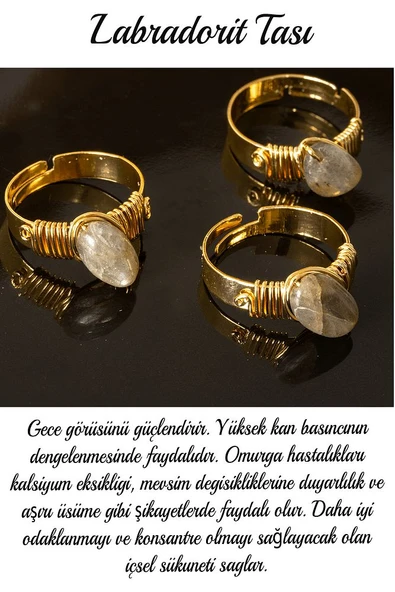 Sertifikalı Kalın Tımbıl Model Labradorit Taşı Yüzük - Ayarlamalı - 2