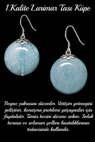 Sertifikalı Larimar Taşı Doğal Taş Küpe - 1.kalite