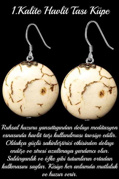 Sertifikalı 1.kalite Havlit Taşı Kolye Ve Küpe Doğal Taş Seti - Resim 2