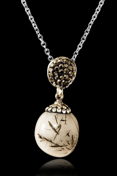 Sertifikalı Ham Zirkon Taşlı Rutil Kuvars Taşı Kolye (Melek Saçı) - Resim 2