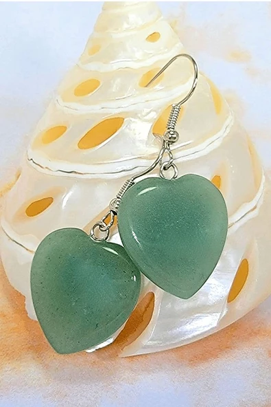 Sertifikalı Kalp Kesim Aventurin Taşı Doğal Taş Küpe - 3