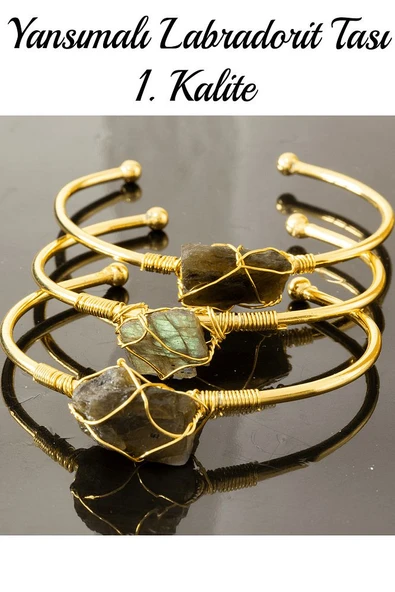Sertifikalı Kelepçe Model Ayarlamalı Aaa Yansımalı Labradorit Taşı Bileklik - Kararmaz - Resim 2