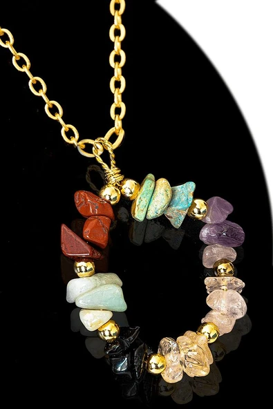 Sertifikalı Kırık Taşlı Model 7 Çakra Kolye - Jasper, Firuze, Ametist, Sitrin, Obsidyen, Amazonit, K - 1