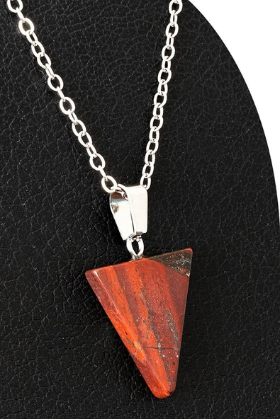 Sertifikalı Piramit Model Kırmızı Jasper Taşı Kolye ürün görseli