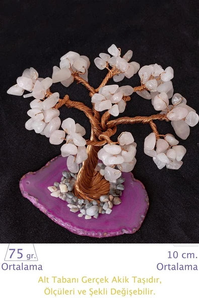 Sertifikalı Gerçek Pembe Kuvars Doğal Taşı Ağaç - Akik Plakalı ürün görseli