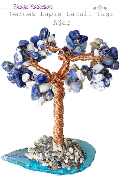 Sertifikalı Gerçek Lapis Lazuli Taşı Ağaç - Akik Plakalı - Resim 2