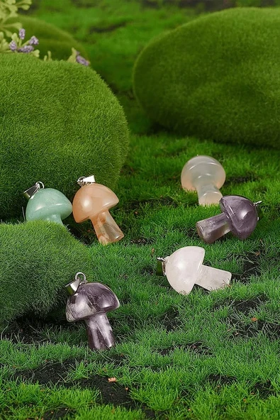 Sertifikalı Mantar Model Aventurin Taşı Kolye (Gümüş Aparatlı) - Resim 5