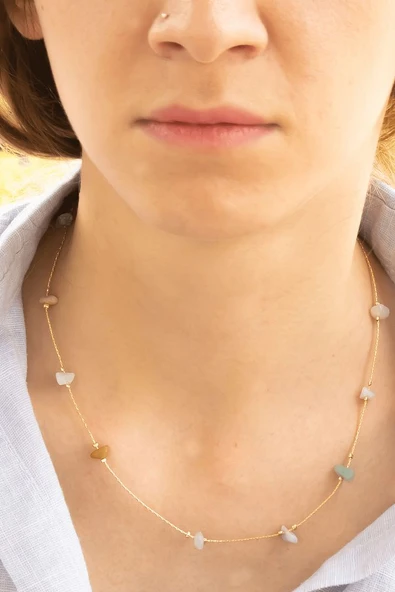 Sertifikalı Amazonit Taşlı Doğal Taş Kolye Bileklik Seti - 2