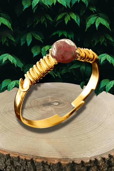 Sertifikalı Kırık Taşlı Gold Model Lal Garnet Granat Taşı Yüzük - Ayarlamalı