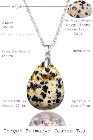 Sertifikalı Damla Model Dalmaçya Bıldırcın Jasper Taşı Kolye (Gümüş Aparatlı) ürün görseli