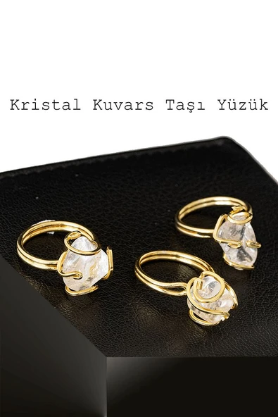 Sertifikalı Gold Rokoko Model Kristal Kuvars Taşı Yüzük - Ayarlamalı - Resim 2