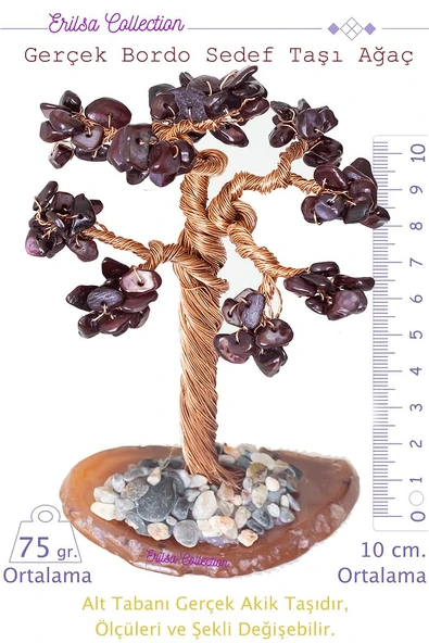 Sertifikalı Gerçek Bordo Sedef Doğal Taşı Ağaç - Akik Plakalı ürün görseli