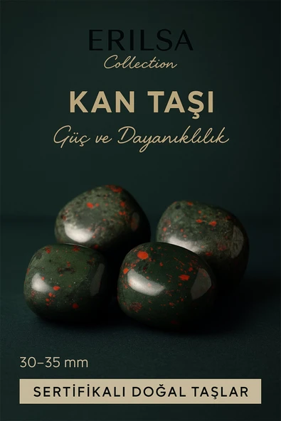 Sertifikalı Tamburlanmış Kan Taşı (Heliotrop) Doğal Taş Kütle – Güç ve Dayanıklılık 30-35 mm