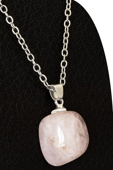 Sertifikalı Ham Açık Pembe Kuvars Taşı Kolye (Mini Boy)