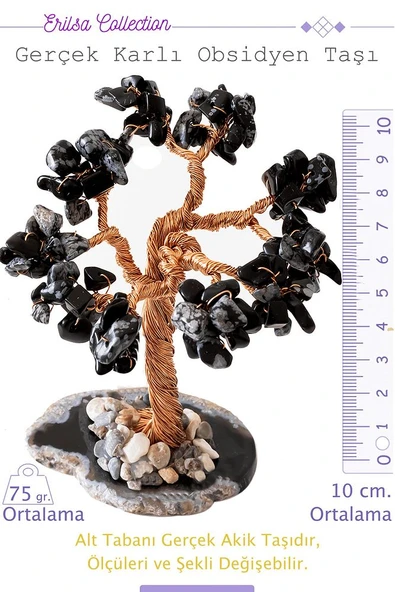 Sertifikalı Gerçek Karlı Obsidyen Taşı Ağaç - Akik Plakalı ürün görseli