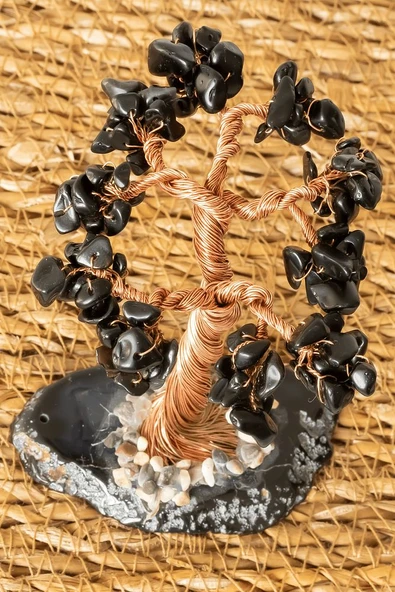 Sertifikalı Gerçek Obsidyen Taşı Ağaç - Akik Plakalı - Resim 2