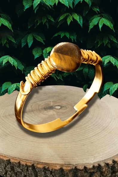 Sertifikalı Kırık Taşlı Gold Model Kaplan Gözü Taşı Yüzük - Ayarlamalı