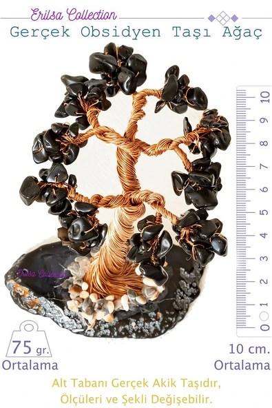 Sertifikalı Gerçek Obsidyen Taşı Ağaç - Akik Plakalı ürün görseli