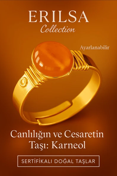 Sertifikalı Kalın Tımbıl Gold Model Karneol - Karnelyan Turuncu Akik Taşı Yüzük - Ayarlamalı - 2