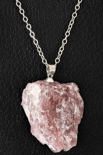 Sertifikalı Ham İşlenmemiş Çilek Kuvars Taşı Kolye ürün görseli