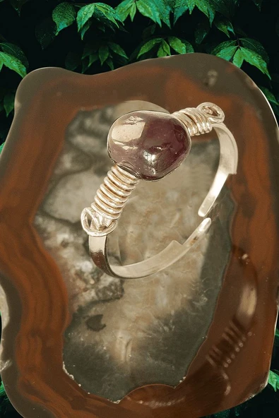 Sertifikalı Kırık Taşlı Gümüş Model Lal Garnet Granat Taşı Yüzük - Ayarlamalı ürün görseli