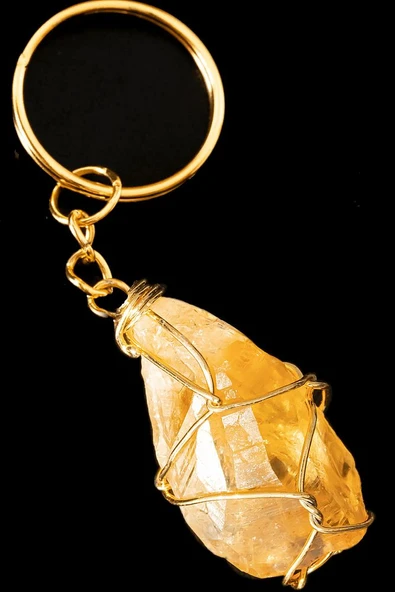 Sertifikalı Tel Sargılı Ham İşlenmemiş Sitrin Taşı Anahtarlık ürün görseli