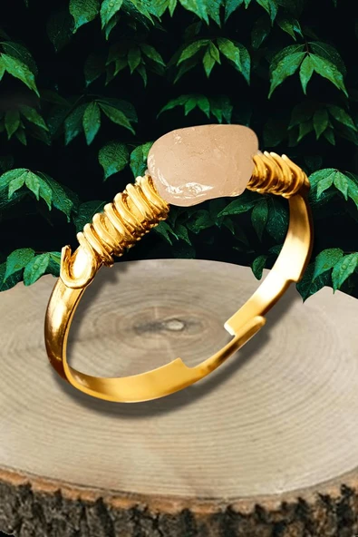 Sertifikalı Kırık Taşlı Gold Model Açık Pembe Kuvars Taşı Yüzük - Ayarlamalı