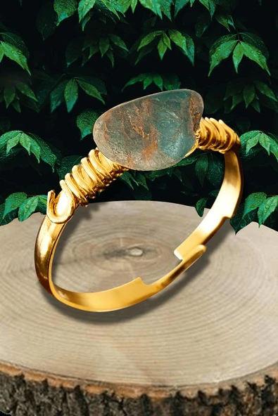 Sertifikalı Kırık Taşlı Gold Model Ince Ham Apatit Taşı Yüzük - Ayarlamalı