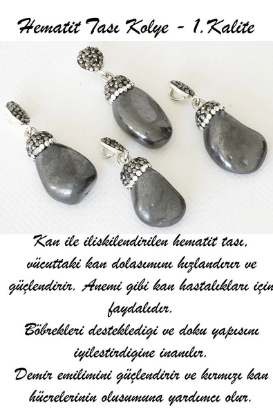 Sertifikalı Zirkon Taşlı Ham Hematit Taşı Kolye (1.Kalite) - Resim 2