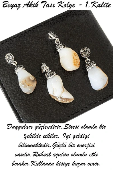 Sertifikalı Zirkon Taşlı Ham Beyaz - Sarı Akik Taşı Kolye - Resim 2