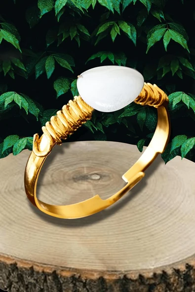 Sertifikalı Gold Kırık Taşlı İnce Model Selenit Taşı Yüzük - Ayarlamalı