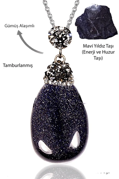 Sertifikalı Zirkon Taşlı Tamburlanmış Lacivert Mavi Yıldız Taşı Kolye - Resim 2