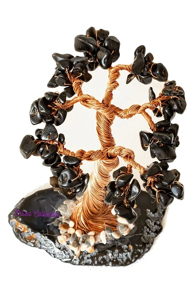 Sertifikalı Gerçek Obsidyen Taşı Ağaç - Akik Plakalı - Resim 3