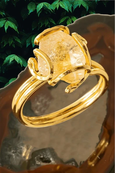 Sertifikalı Gold Rokoko Model Sitrin Taşı Yüzük - Ayarlamalı ürün görseli