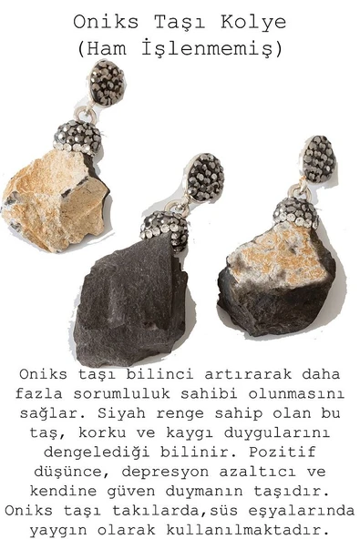 Sertifikalı Zirkon Taşlı Model Onyx - Oniks Taşı Kolye (Ham İşlenmemiş) - Resim 2