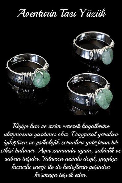 Sertifikalı Kalın Tımbıl Gümüş Model Aventurin Taşı Yüzük - Ayarlamalı - Resim 2