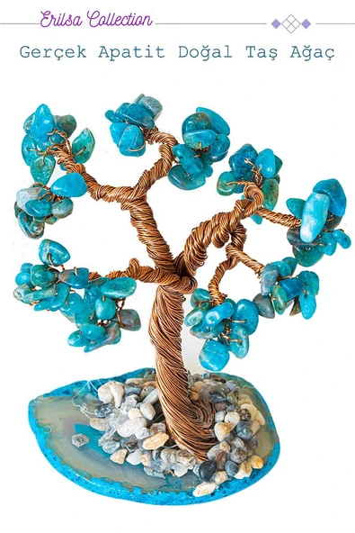Sertifikalı Gerçek Apatit Doğal Taşı Ağaç - Akik Plakalı - Resim 2