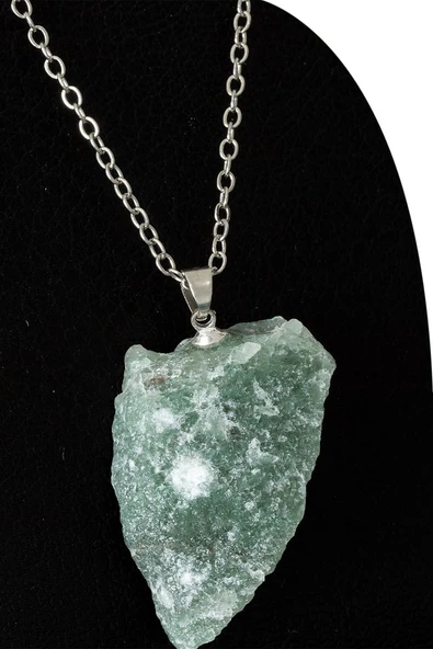 Sertifikalı Ham İşlenmemiş Koyu Yeşil Aventurin Taşı Kolye ürün görseli