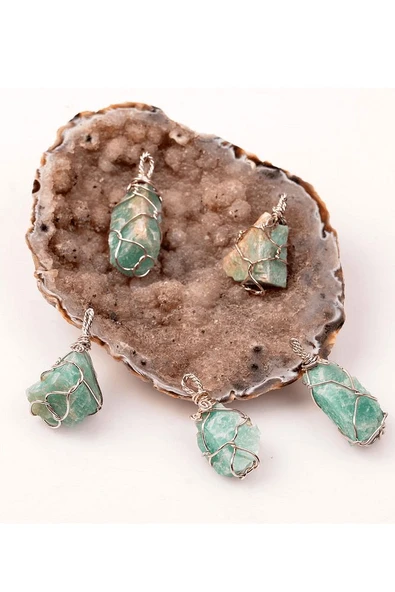 Sertifikalı Tel Sargılı Ham Amazonit Taşı Kolye - Resim 2