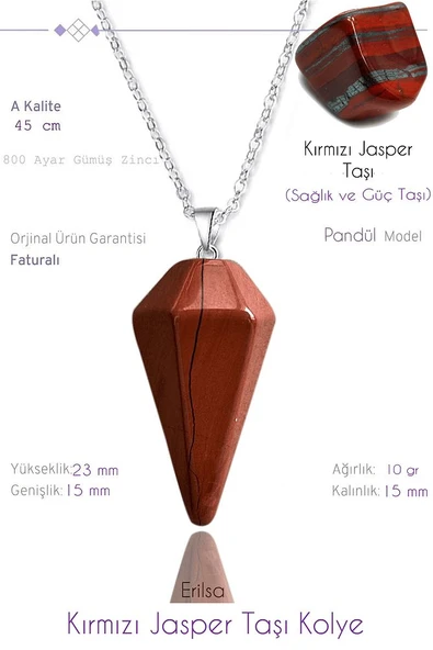 Sertifikalı Pandül Model Kırmızı Jasper Taşı Kolye ürün görseli