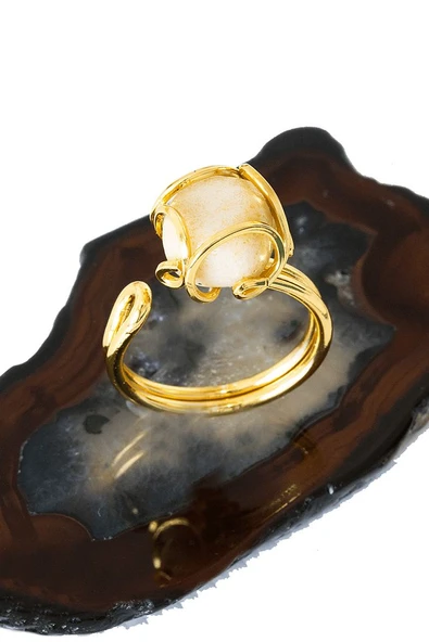 Sertifikalı Rokoko Model Kalsit Taşı Yüzük - Ayarlamalı - Resim 2