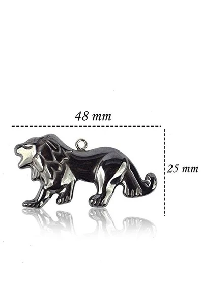 Sertifikalı AAA+ Aslan Model Doğal Taş Hematit Taşı Kolye - 3