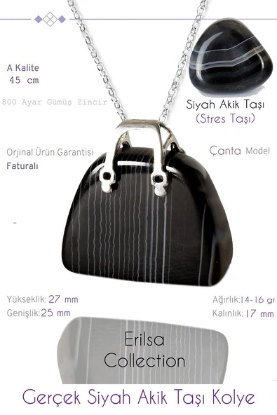 Sertifikalı Çanta Model Siyah Akik Taşı Kolye